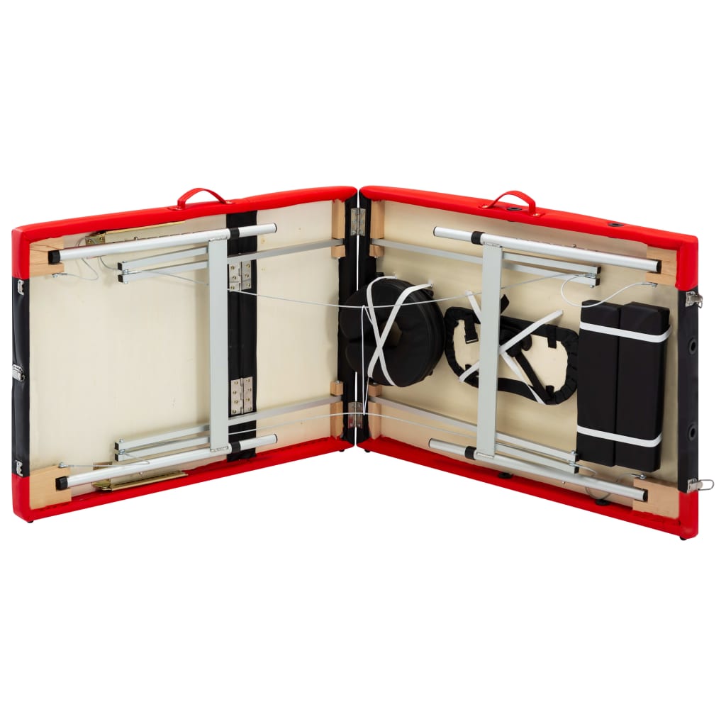 Massageliege Klappbar 3-Zonen Aluminiumgestell Schwarz und Rot - Premium Massagetische  - Just €232.66! Shop now at homesales4u