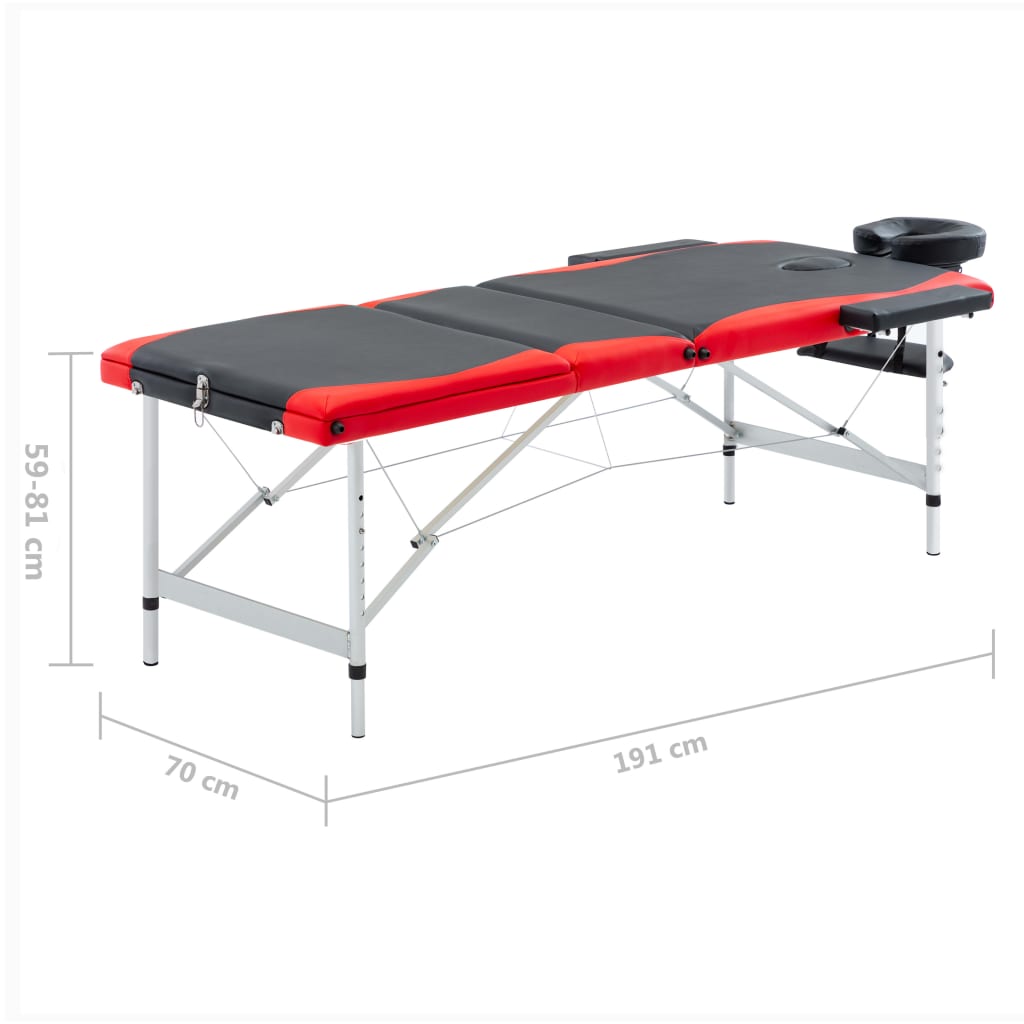 Massageliege Klappbar 3-Zonen Aluminiumgestell Schwarz und Rot - Premium Massagetische  - Just €232.66! Shop now at homesales4u