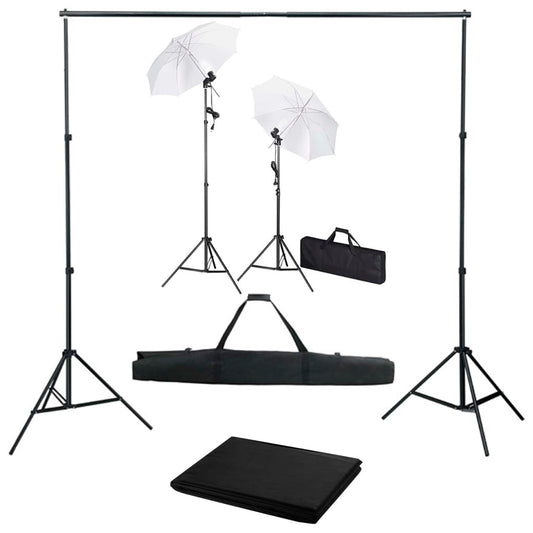 Fotostudio-Set mit Hintergrund, Leuchten und Schirmen - Premium Studioscheinwerfer & -blitzgeräte  - Just €209.09! Shop now at homesales4u
