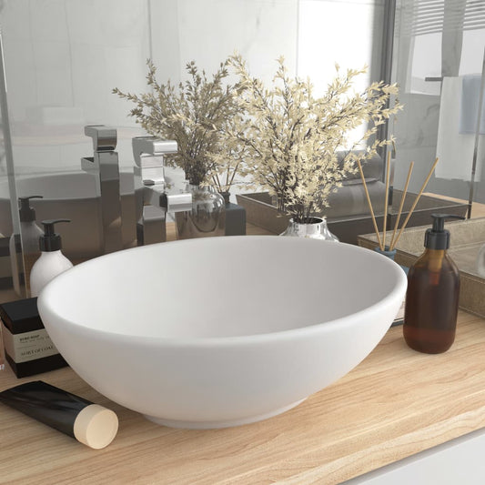 Luxuriöses Ovales Waschbecken Matt Weiß 40x33 cm Keramik - Premium Badezimmer-Waschbecken  - Just €99.34! Shop now at homesales4u
