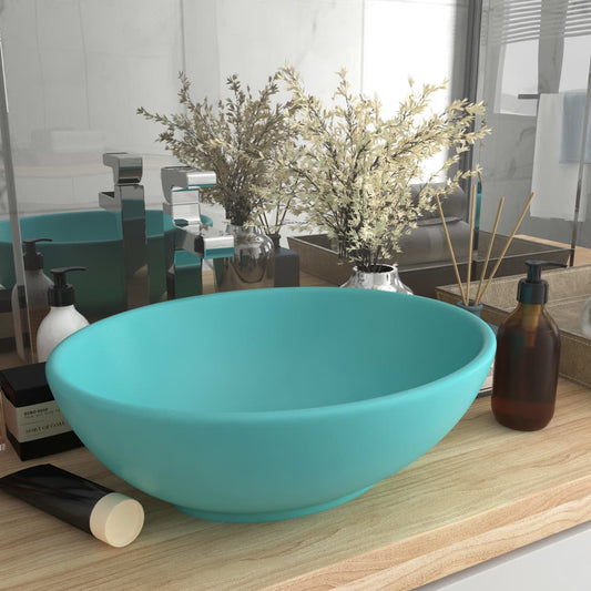 Luxuriöses Ovales Waschbecken Matt Hellgrün 40x33 cm Keramik - Premium Badezimmer-Waschbecken  - Just €54.94! Shop now at homesales4u