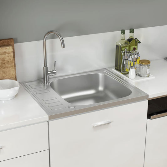 Spüle mit Abtropffläche Set Silbern 600x500x155 mm Edelstahl - Premium Küchenspülen & Spülbecken  - Just €88.94! Shop now at homesales4u