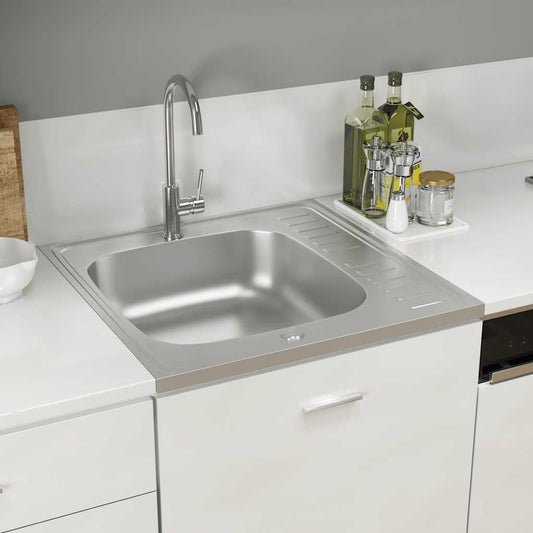 Spüle mit Abtropffläche Set Silbern 600x600x155 mm Edelstahl - Premium Küchenspülen & Spülbecken  - Just €104.09! Shop now at homesales4u