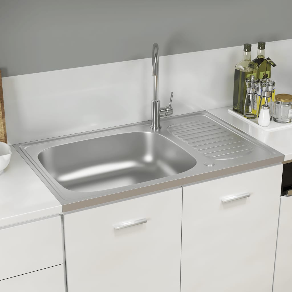 Spüle mit Abtropffläche Set Silbern 800x500x155 mm Edelstahl - Premium Küchenspülen & Spülbecken  - Just €120.59! Shop now at homesales4u