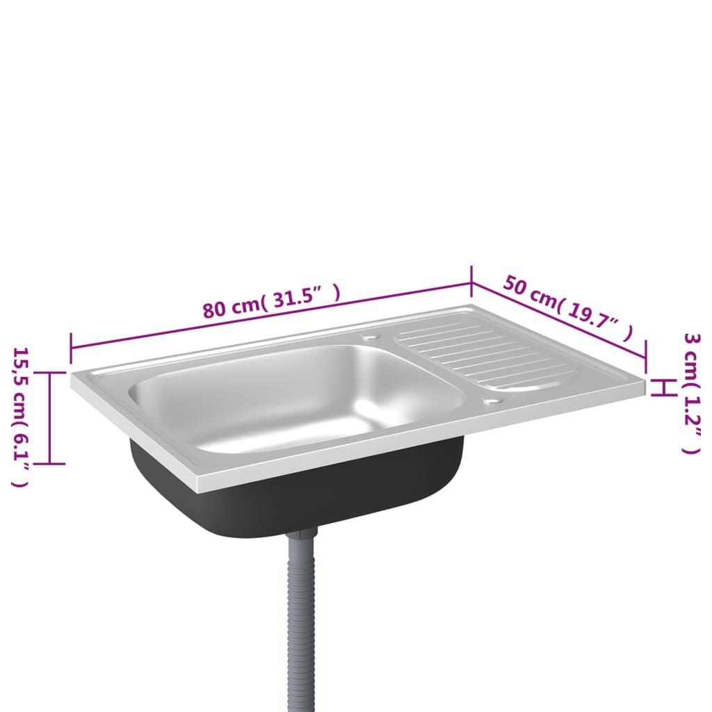 Spüle mit Abtropffläche Set Silbern 800x500x155 mm Edelstahl - Premium Küchenspülen & Spülbecken  - Just €120.59! Shop now at homesales4u