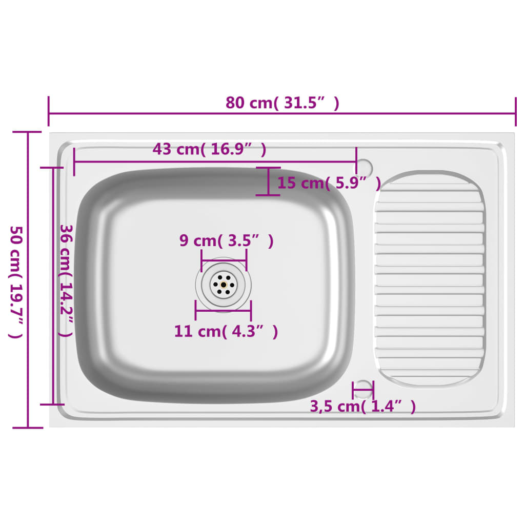 Spüle mit Abtropffläche Set Silbern 800x500x155 mm Edelstahl - Premium Küchenspülen & Spülbecken  - Just €120.59! Shop now at homesales4u