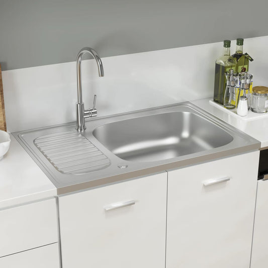 Spüle mit Abtropffläche Set Silbern 800x500x155 mm Edelstahl - Premium Küchenspülen & Spülbecken  - Just €120.59! Shop now at homesales4u