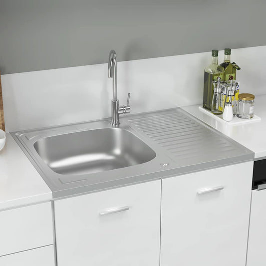 Spüle mit Abtropffläche Set Silbern 800x600x155 mm Edelstahl - Premium Küchenspülen & Spülbecken  - Just €119.16! Shop now at homesales4u