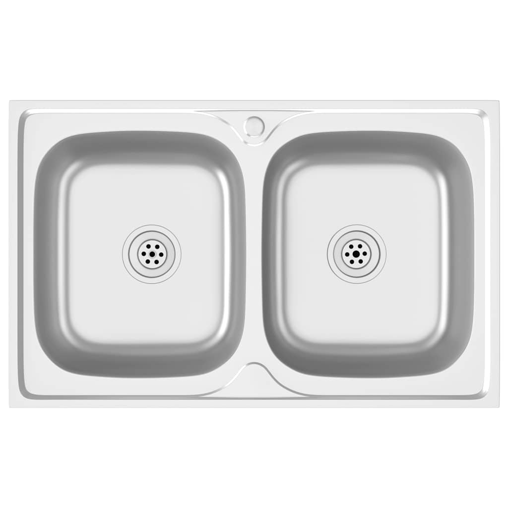 Doppelspüle Silbern 800x500x155 mm Edelstahl - Premium Küchenspülen & Spülbecken  - Just €129.08! Shop now at homesales4u