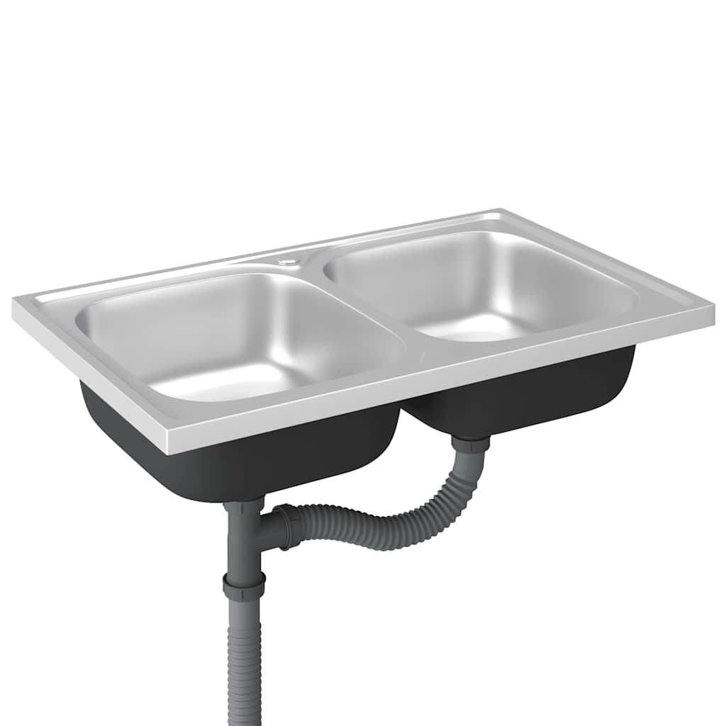 Doppelspüle Silbern 800x500x155 mm Edelstahl - Premium Küchenspülen & Spülbecken  - Just €129.08! Shop now at homesales4u