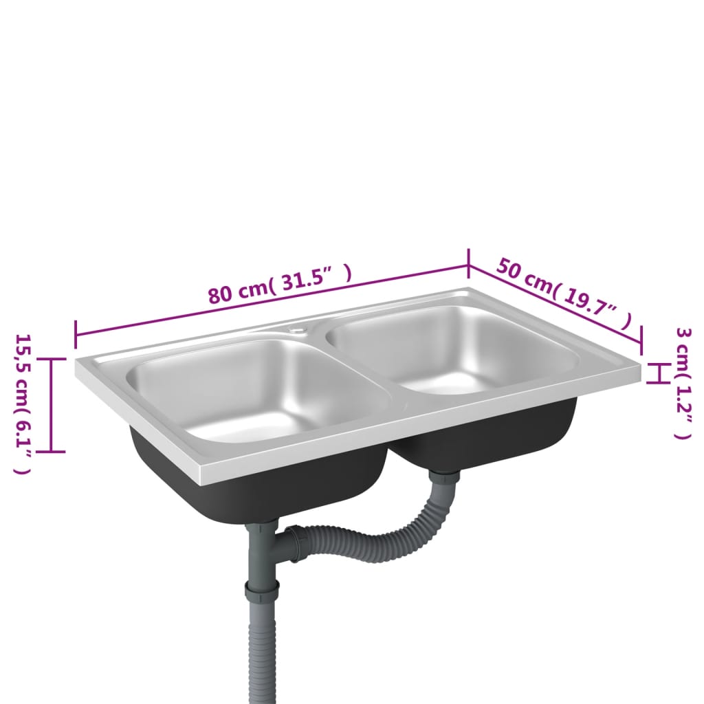 Doppelspüle Silbern 800x500x155 mm Edelstahl - Premium Küchenspülen & Spülbecken  - Just €129.08! Shop now at homesales4u