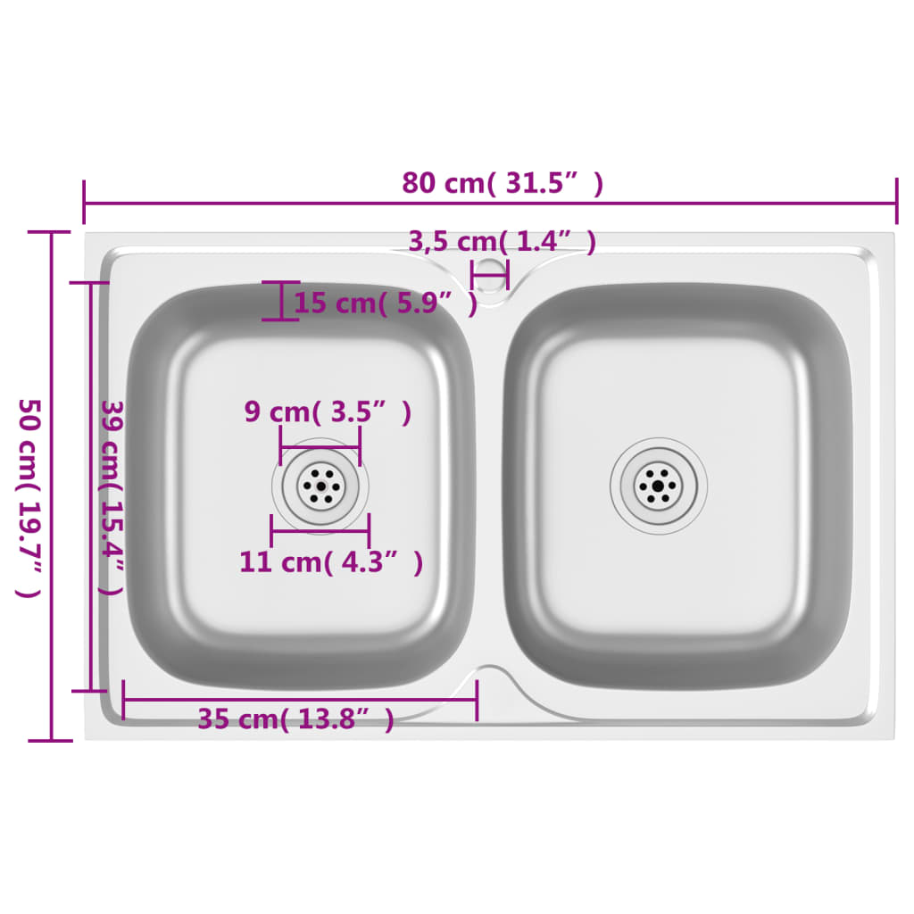 Doppelspüle Silbern 800x500x155 mm Edelstahl - Premium Küchenspülen & Spülbecken  - Just €129.08! Shop now at homesales4u