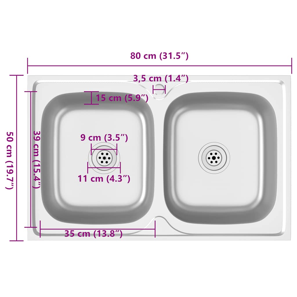 Doppelspüle Silbern 800x500x155 mm Edelstahl - Premium Küchenspülen & Spülbecken  - Just €129.08! Shop now at homesales4u