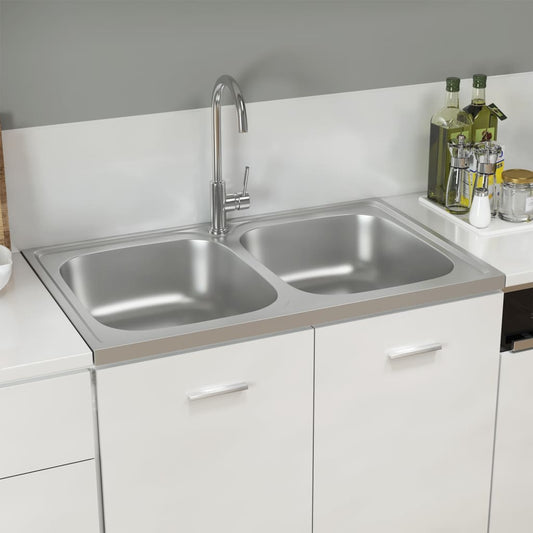 Doppelspüle Silbern 800x500x155 mm Edelstahl - Premium Küchenspülen & Spülbecken  - Just €129.08! Shop now at homesales4u