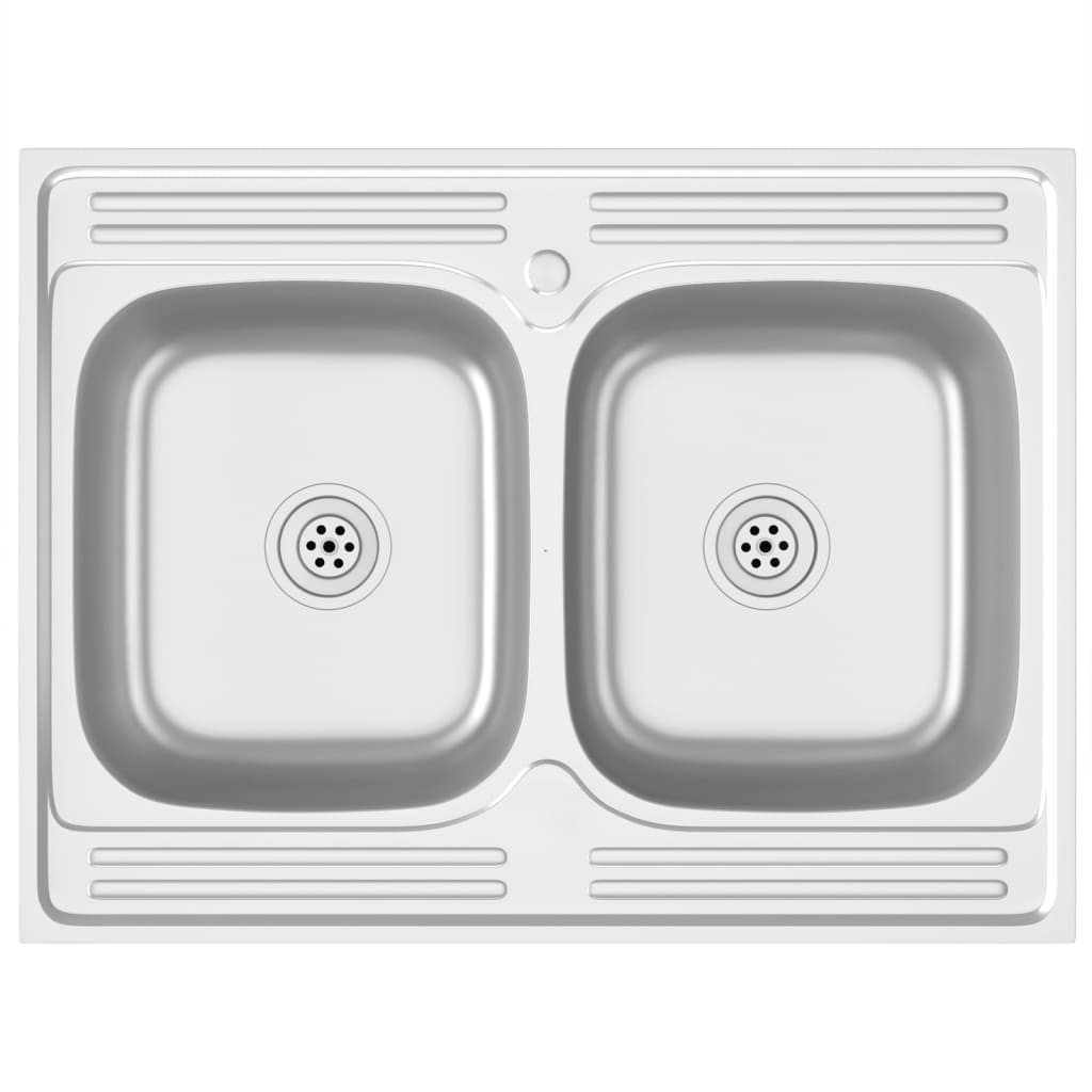 Doppelspüle Silbern 800x600x155 mm Edelstahl - Premium Küchenspülen & Spülbecken  - Just €145.44! Shop now at homesales4u