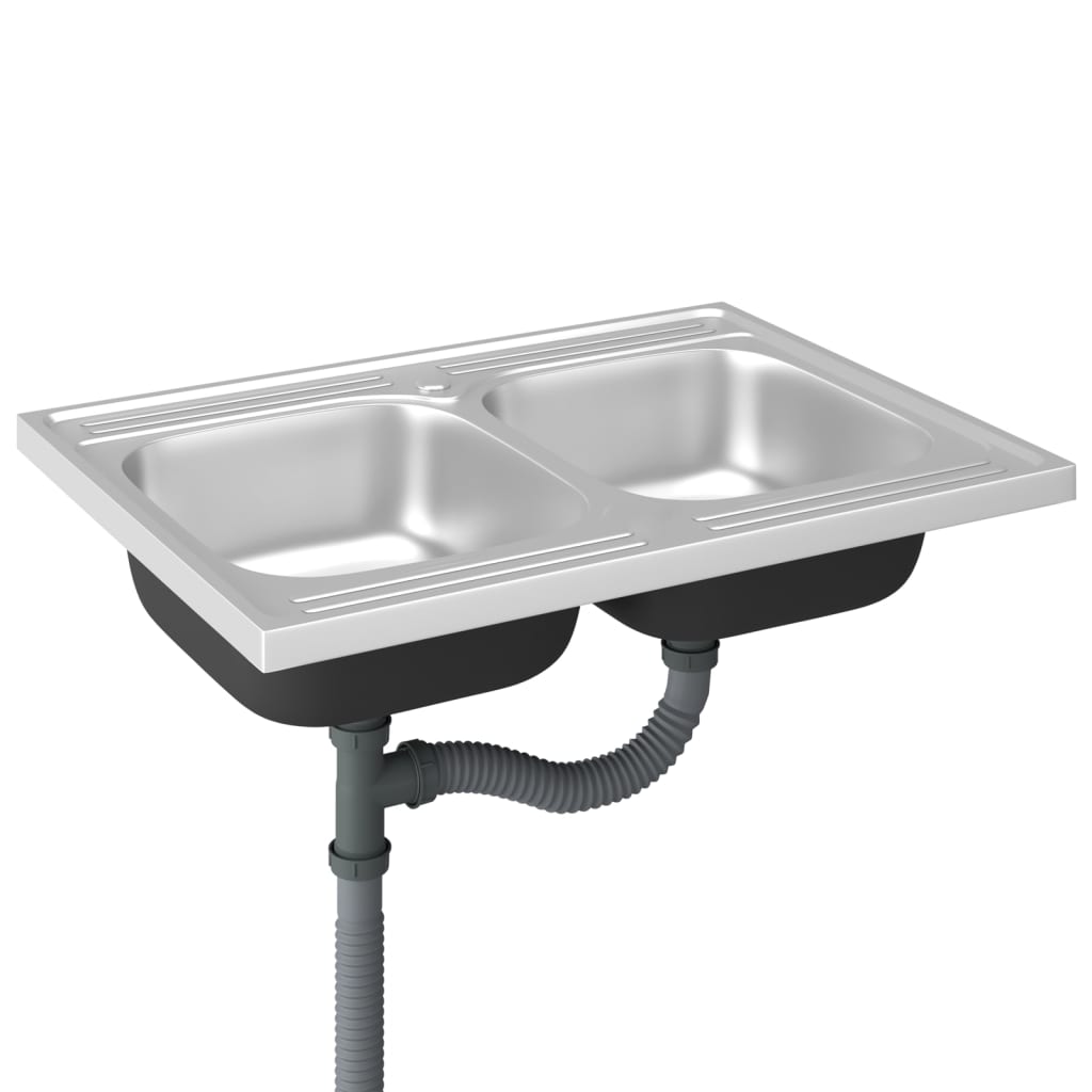Doppelspüle Silbern 800x600x155 mm Edelstahl - Premium Küchenspülen & Spülbecken  - Just €145.44! Shop now at homesales4u