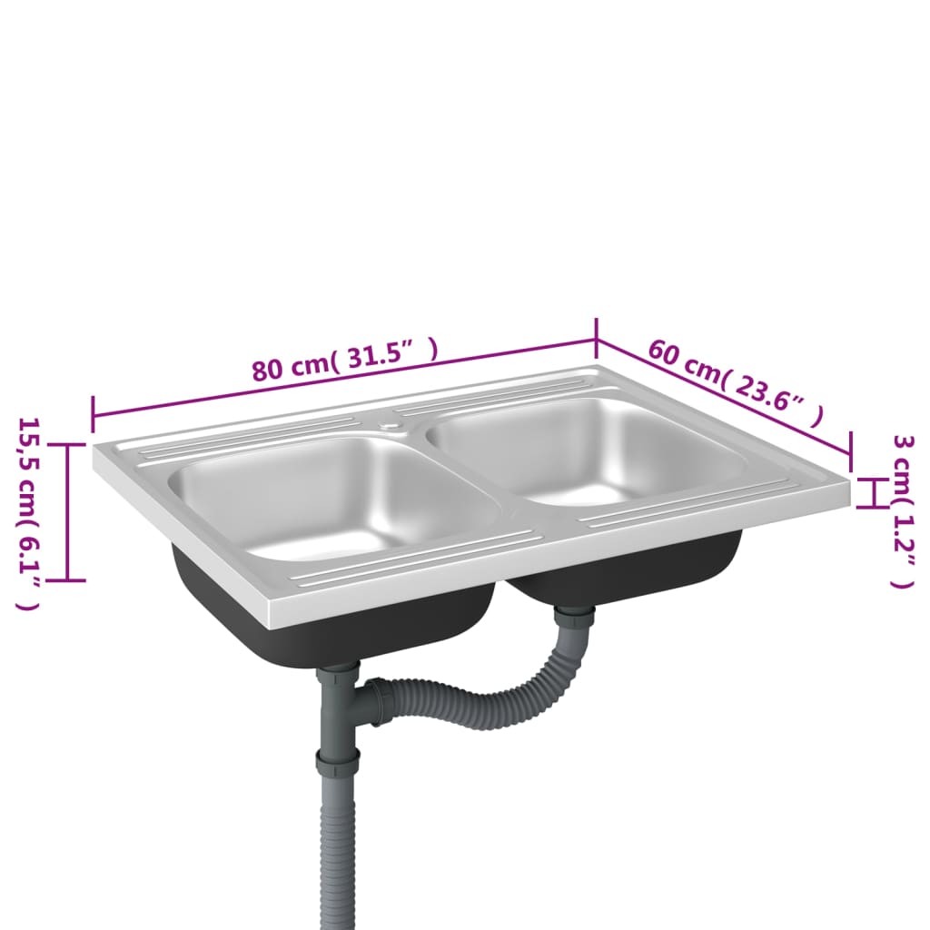Doppelspüle Silbern 800x600x155 mm Edelstahl - Premium Küchenspülen & Spülbecken  - Just €145.44! Shop now at homesales4u
