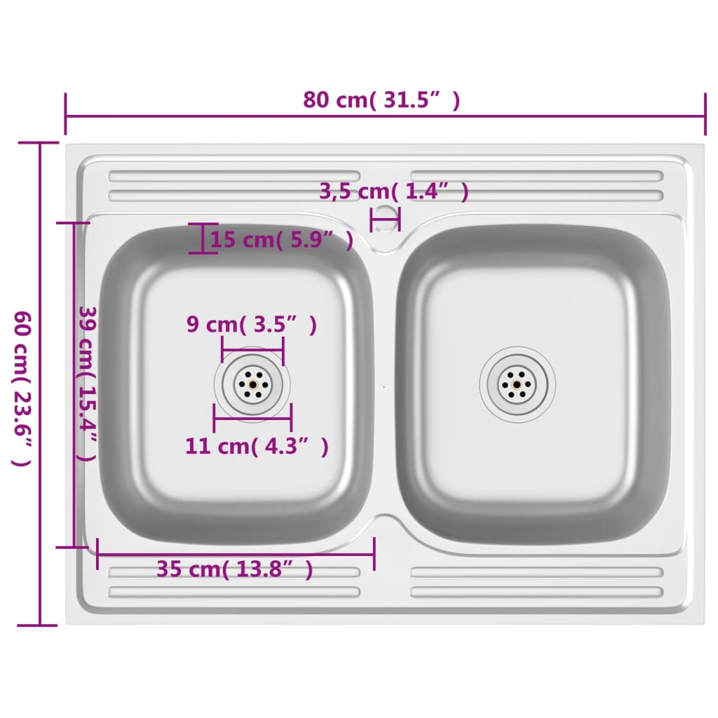 Doppelspüle Silbern 800x600x155 mm Edelstahl - Premium Küchenspülen & Spülbecken  - Just €145.44! Shop now at homesales4u