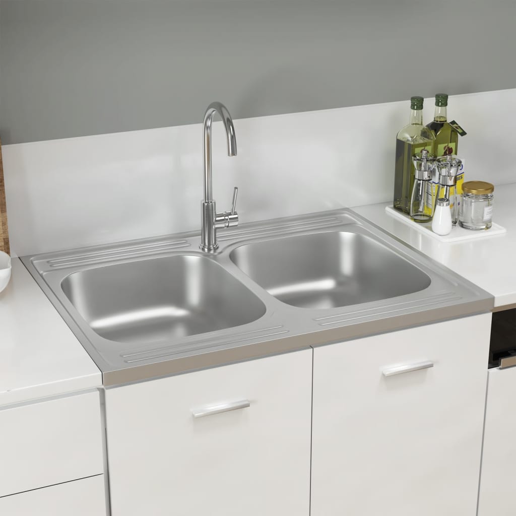 Doppelspüle Silbern 800x600x155 mm Edelstahl - Premium Küchenspülen & Spülbecken  - Just €145.44! Shop now at homesales4u