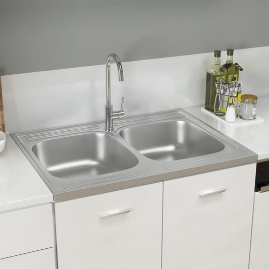 Doppelspüle Silbern 800x600x155 mm Edelstahl - Premium Küchenspülen & Spülbecken  - Just €145.44! Shop now at homesales4u