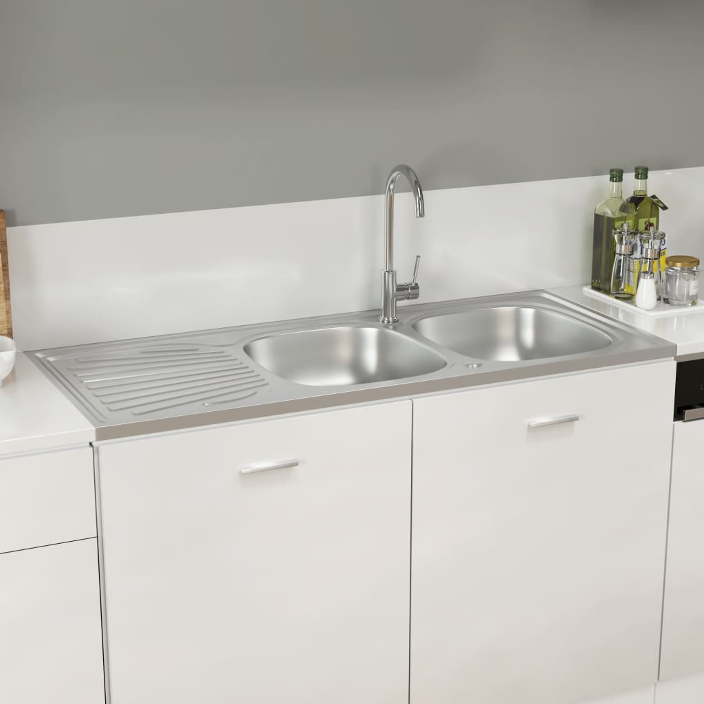 Doppelspüle Silbern 1200x500x155 mm Edelstahl - Premium Küchenspülen & Spülbecken  - Just €207.53! Shop now at homesales4u