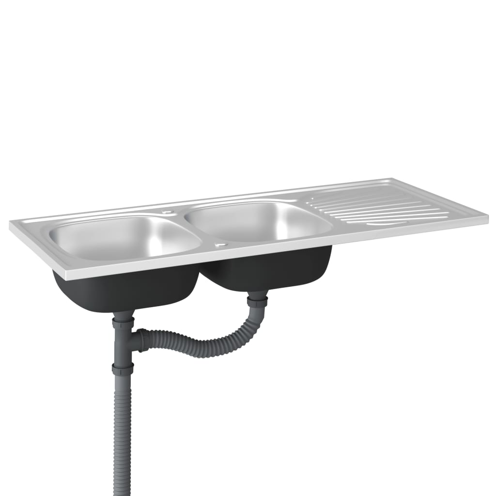 Doppelspüle Silbern 1200x500x155 mm Edelstahl - Premium Küchenspülen & Spülbecken  - Just €207.53! Shop now at homesales4u