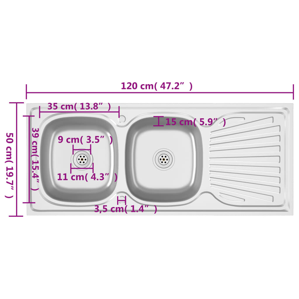 Doppelspüle Silbern 1200x500x155 mm Edelstahl - Premium Küchenspülen & Spülbecken  - Just €207.53! Shop now at homesales4u