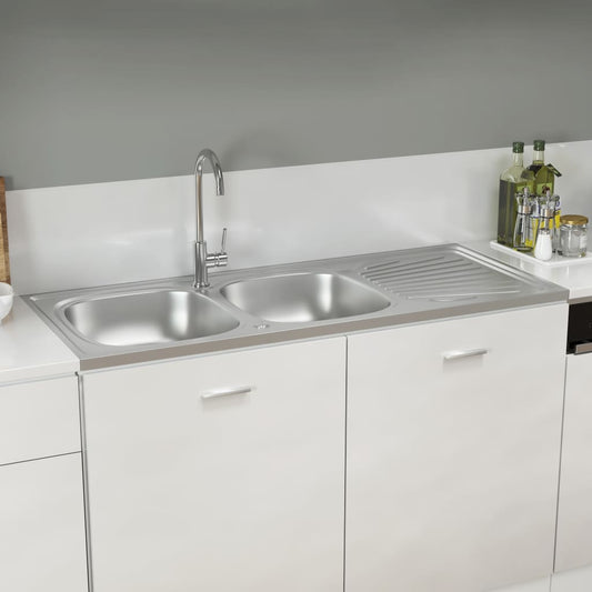 Doppelspüle Silbern 1200x500x155 mm Edelstahl - Premium Küchenspülen & Spülbecken  - Just €207.53! Shop now at homesales4u