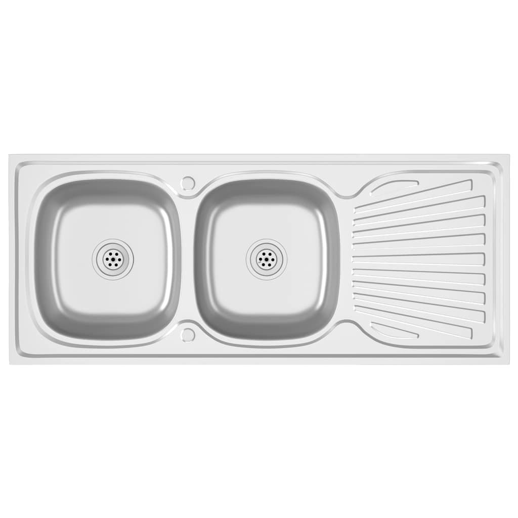 Doppelspüle Silbern 1200x600x155 mm Edelstahl - Premium Küchenspülen & Spülbecken  - Just €188! Shop now at homesales4u