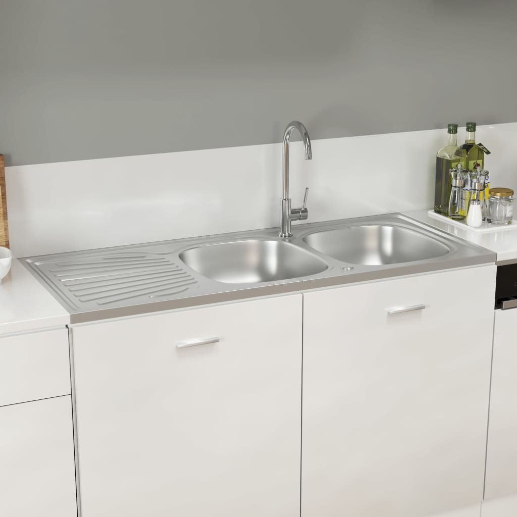 Doppelspüle Silbern 1200x600x155 mm Edelstahl - Premium Küchenspülen & Spülbecken  - Just €188! Shop now at homesales4u
