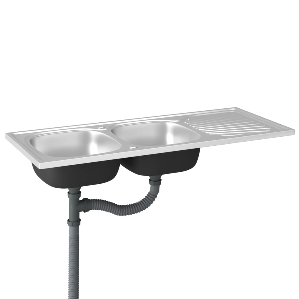 Doppelspüle Silbern 1200x600x155 mm Edelstahl - Premium Küchenspülen & Spülbecken  - Just €188! Shop now at homesales4u