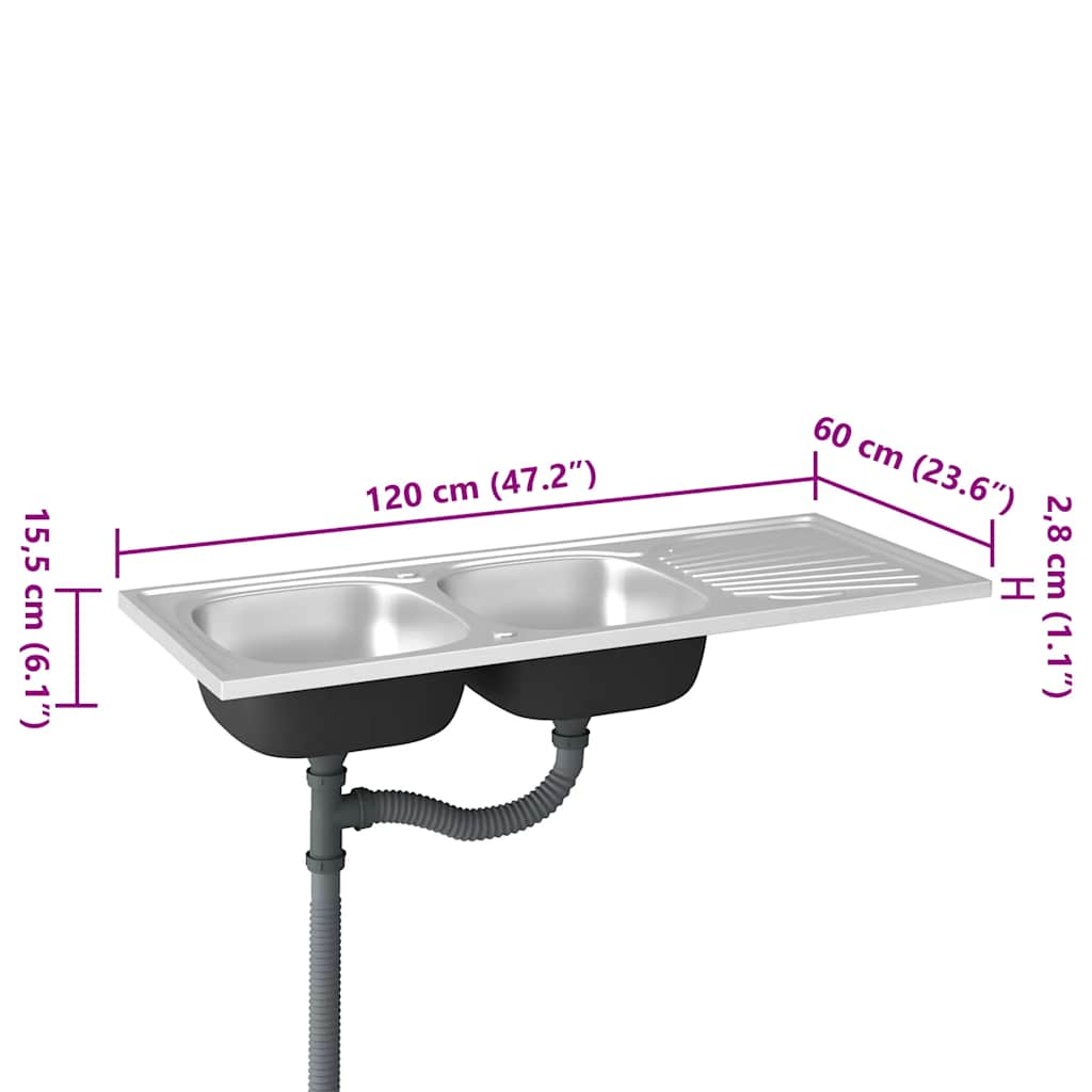Doppelspüle Silbern 1200x600x155 mm Edelstahl - Premium Küchenspülen & Spülbecken  - Just €188! Shop now at homesales4u