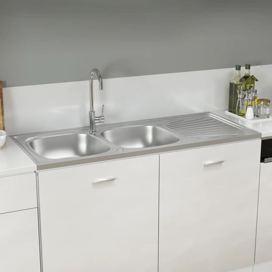 Doppelspüle Silbern 1200x600x155 mm Edelstahl - Premium Küchenspülen & Spülbecken  - Just €188! Shop now at homesales4u