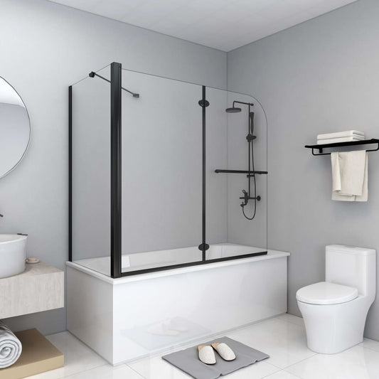 Badewannenaufsatz 2-fach Faltbar ESG 120x68x130 cm Schwarz - Premium Duschkabinen & -türen  - Just €306.90! Shop now at homesales4u