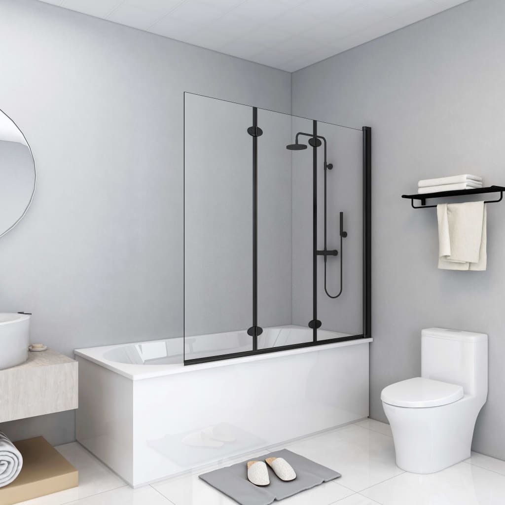 Faltbare Duschkabine 3 Paneele ESG 130x138 cm Schwarz - Premium Duschkabinen & -türen  - Just €203.68! Shop now at homesales4u