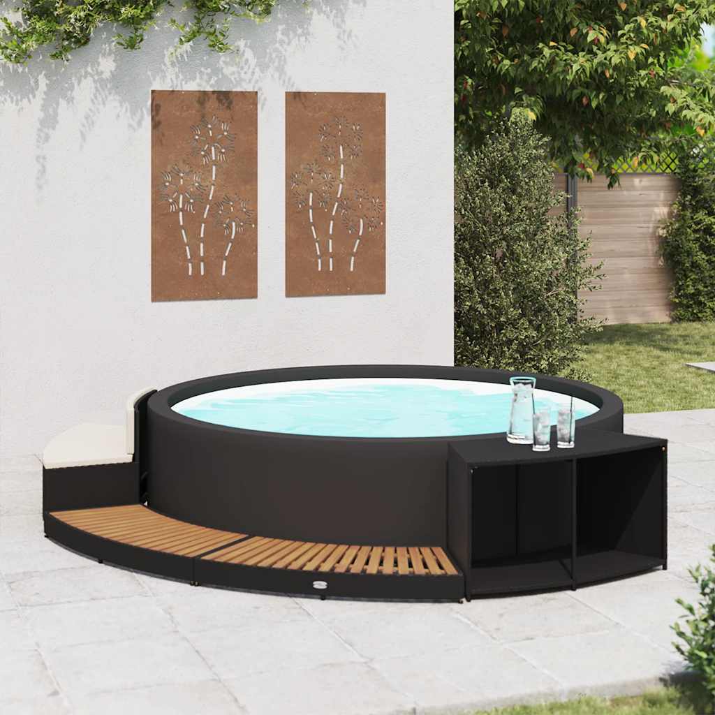Whirlpool-Umrandung Schwarz Poly Rattan & Massivholz Akazie - Premium Pool- & Whirlpool-Zubehör  - Just €477.16! Shop now at homesales4u