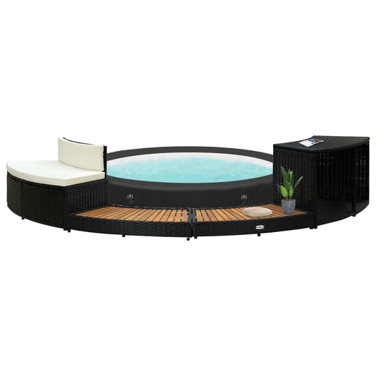 Whirlpool-Umrandung Schwarz Poly Rattan & Massivholz Akazie - Premium Pool- & Whirlpool-Zubehör  - Just €477.16! Shop now at homesales4u