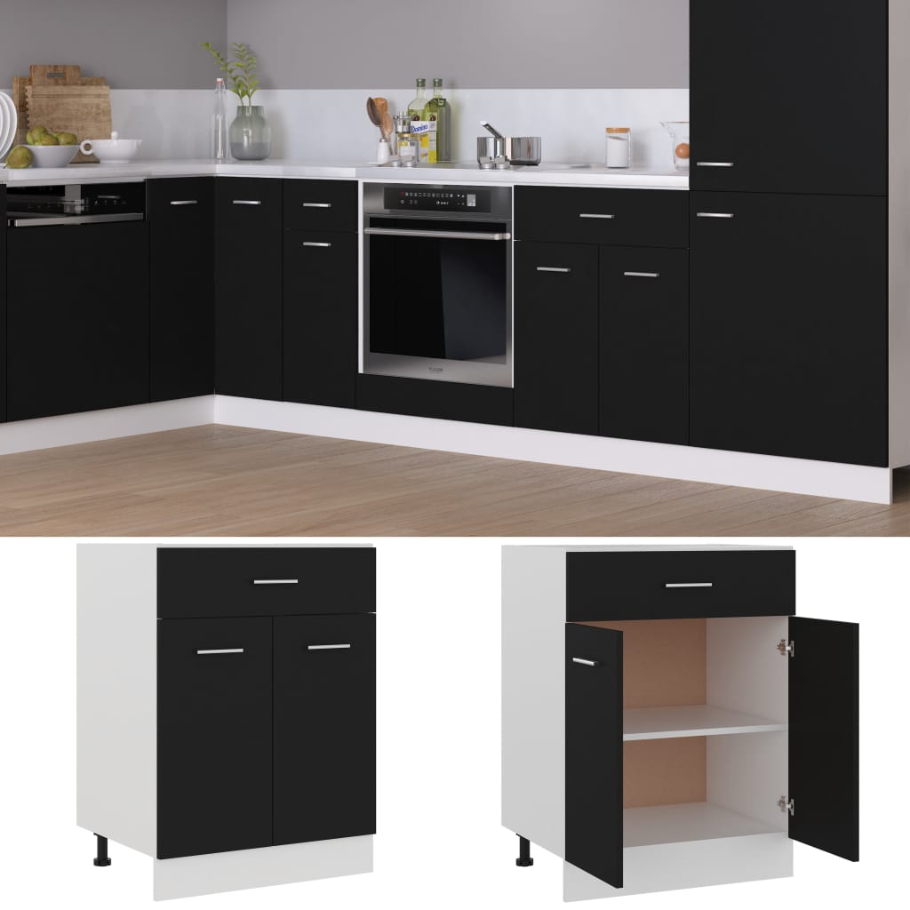 Schubunterschrank Lyon Schwarz 60x46x81,5 cm Holzwerkstoff - Premium Küchenschränke  - Just €106.05! Shop now at homesales4u