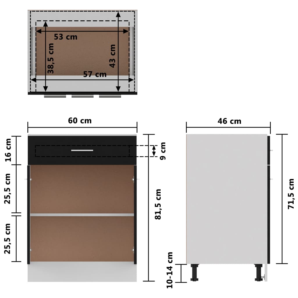 Schubunterschrank Lyon Schwarz 60x46x81,5 cm Holzwerkstoff - Premium Küchenschränke  - Just €106.05! Shop now at homesales4u