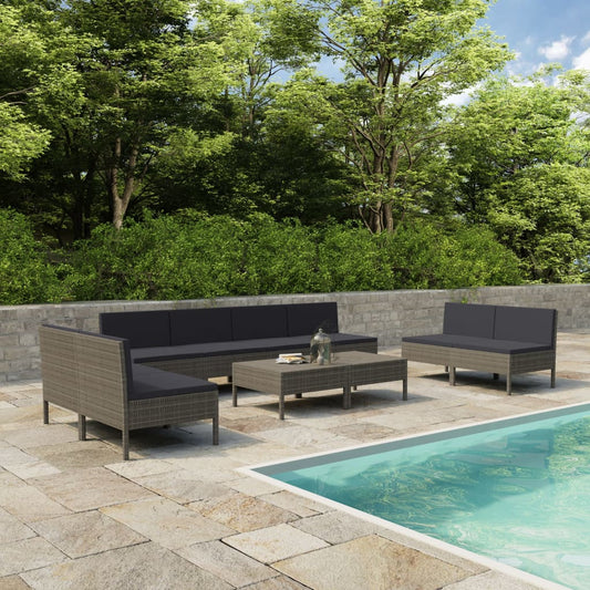 10-tlg. Garten-Lounge-Set mit Auflagen Poly Rattan Grau - Premium Gartenmöbel-Sets  - Just €799.35! Shop now at homesales4u