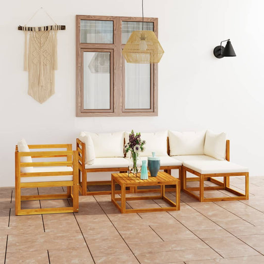 6-tlg. Garten-Lounge-Set mit Auflagen Creme Massivholz Akazie - Premium Gartenmöbel-Sets  - Just €687.26! Shop now at homesales4u