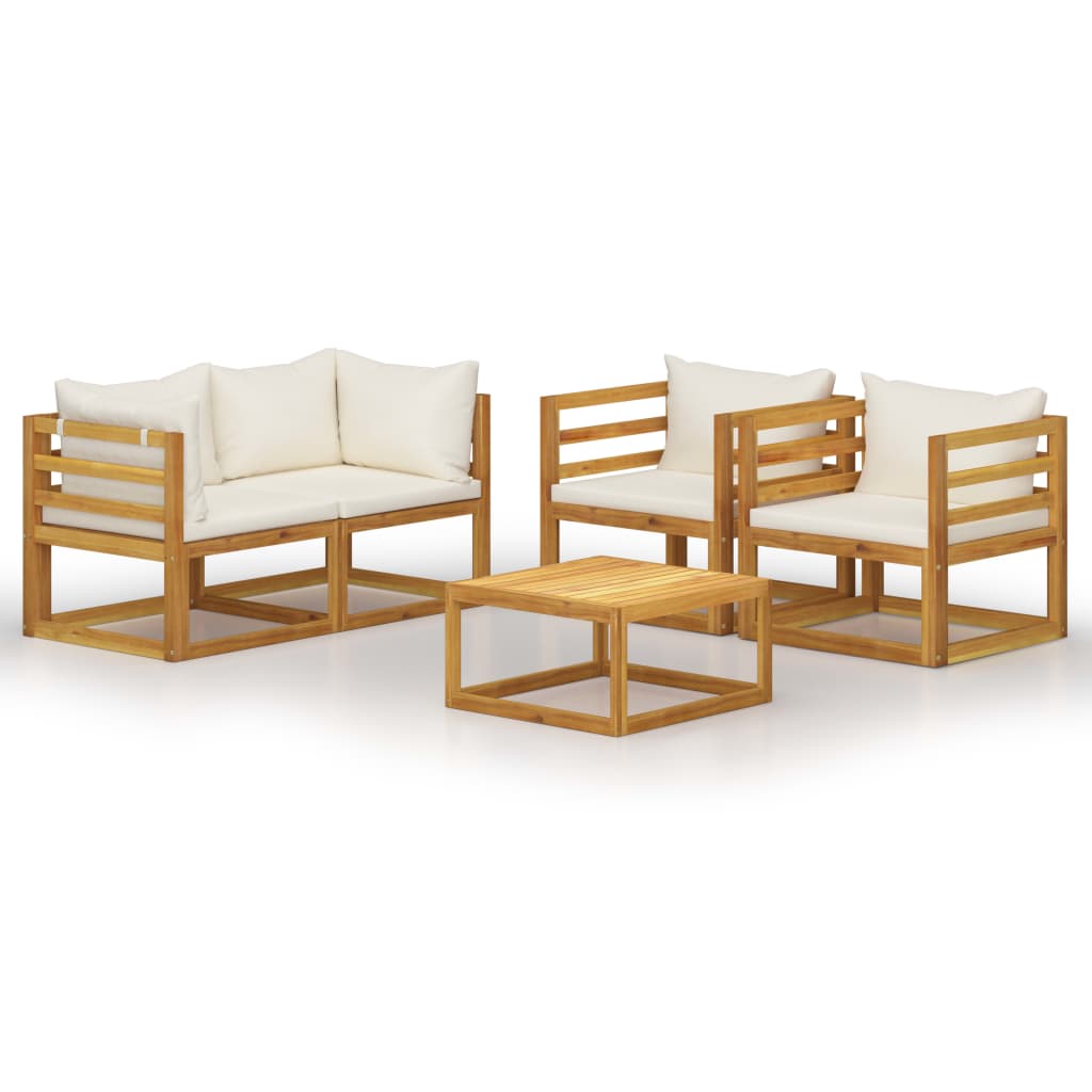 5-tlg. Garten-Lounge-Set mit Auflagen Creme Massivholz Akazie - Premium Gartenmöbel-Sets  - Just €588.02! Shop now at homesales4u