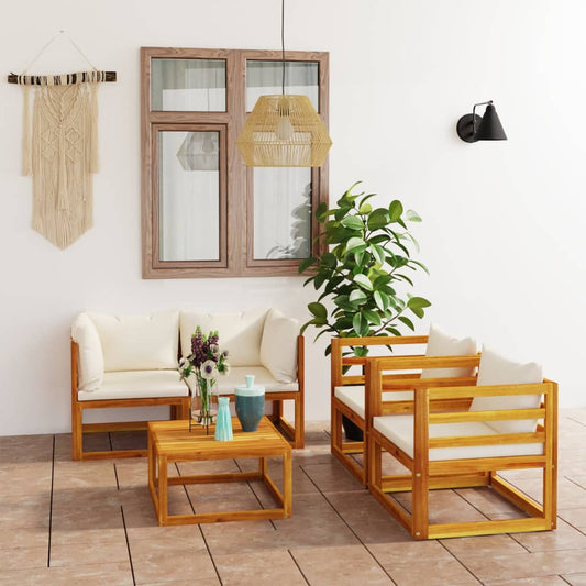 5-tlg. Garten-Lounge-Set mit Auflagen Creme Massivholz Akazie - Premium Gartenmöbel-Sets  - Just €588.02! Shop now at homesales4u