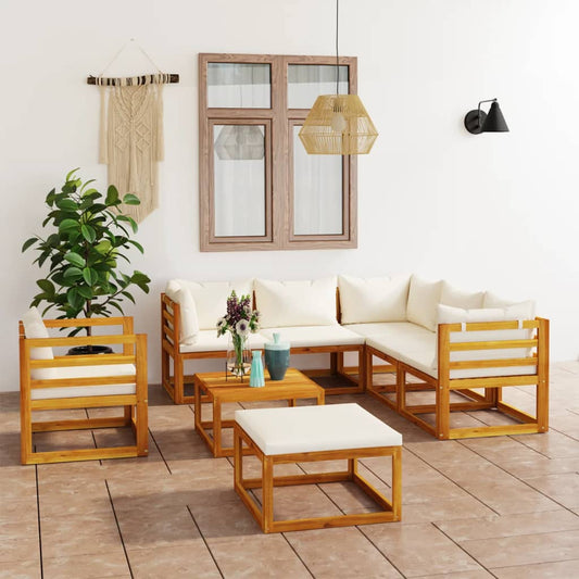 8-tlg. Garten-Lounge-Set mit Auflagen Creme Massivholz Akazie - Premium Gartenmöbel-Sets  - Just €954.09! Shop now at homesales4u