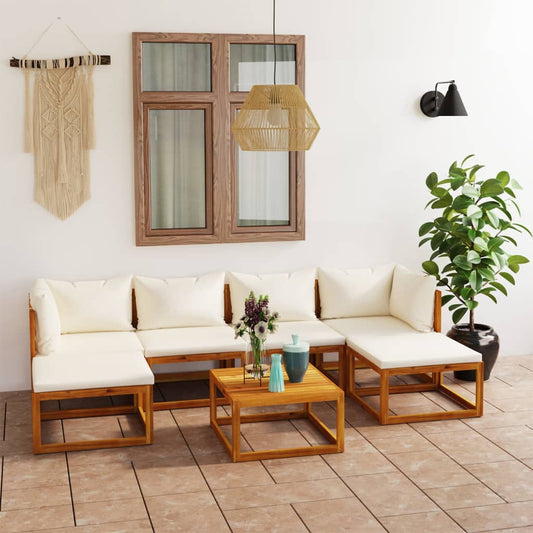 7-tlg. Garten-Lounge-Set mit Auflagen Creme Massivholz Akazie - Premium Gartenmöbel-Sets  - Just €822.83! Shop now at homesales4u