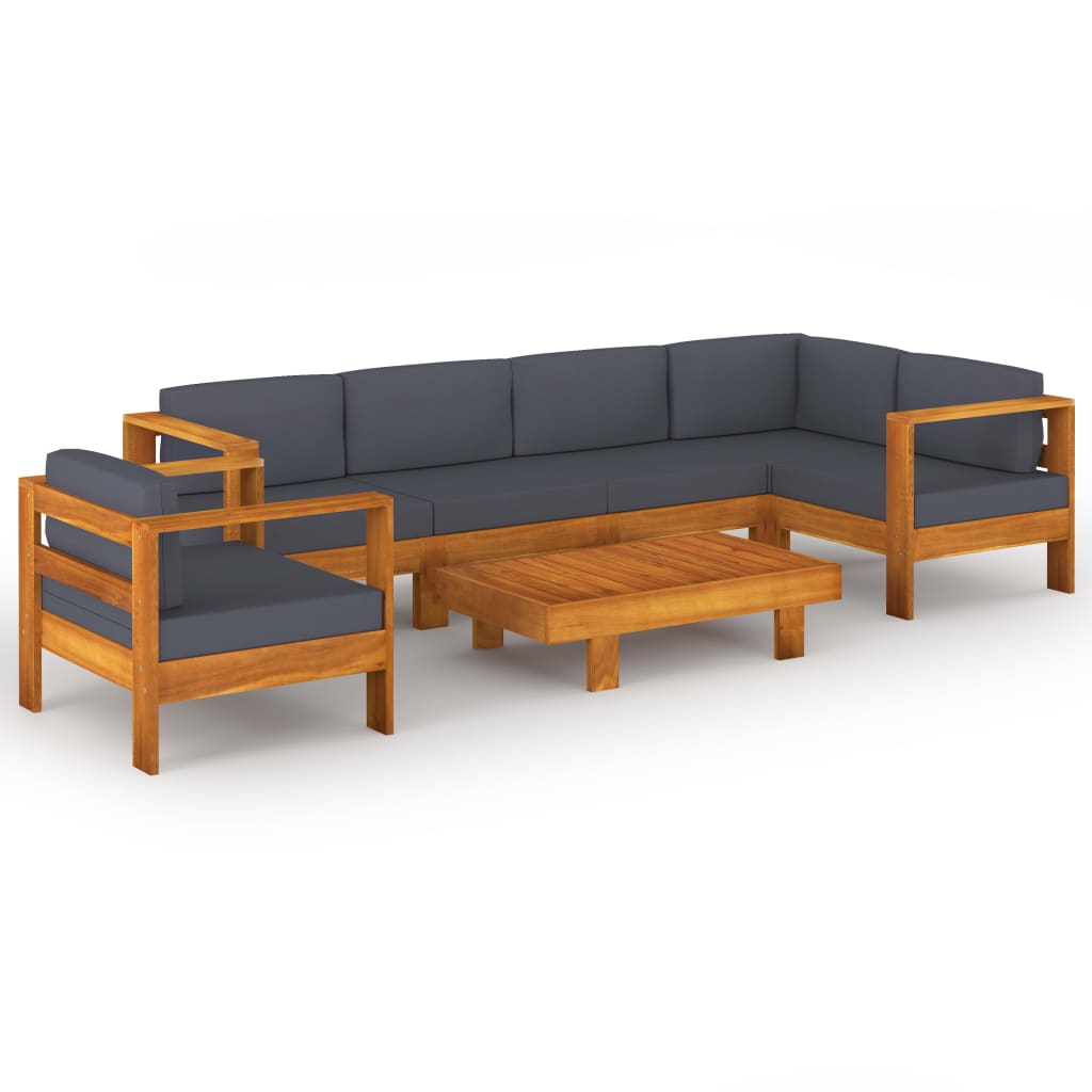 7-tlg. Garten-Lounge-Set mit Dunkelgrauen Auflagen Akazienholz - Premium Gartenmöbel-Sets  - Just €1188.08! Shop now at homesales4u