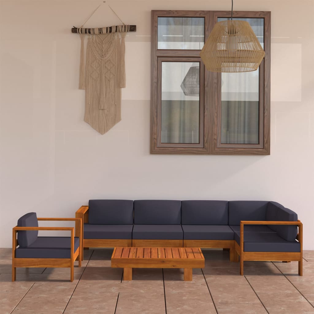 7-tlg. Garten-Lounge-Set mit Dunkelgrauen Auflagen Akazienholz - Premium Gartenmöbel-Sets  - Just €1188.08! Shop now at homesales4u