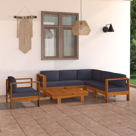 7-tlg. Garten-Lounge-Set mit Dunkelgrauen Auflagen Akazienholz - Premium Gartenmöbel-Sets  - Just €1188.08! Shop now at homesales4u