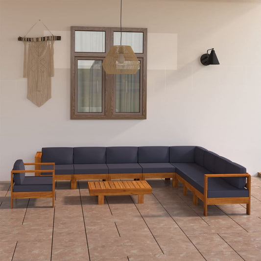 10-tlg. Garten-Lounge-Set mit Dunkelgrauen Auflagen Akazienholz - Premium Gartenmöbel-Sets  - Just €1618.83! Shop now at homesales4u