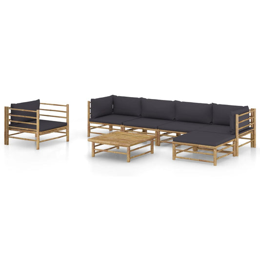 7-tlg. Garten-Lounge-Set mit Dunkelgrauen Kissen Bambus - Premium Gartenmöbel-Sets  - Just €847.49! Shop now at homesales4u
